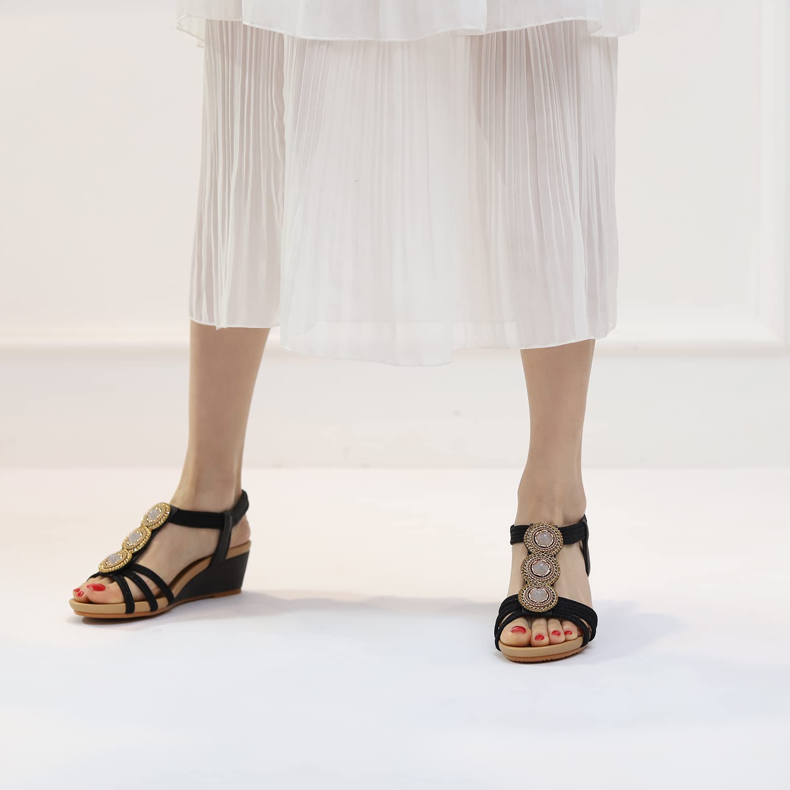Sandali Donna con Tacco a Zeppa Casual Scarpe con Plateau e Punta Aperta Scarpe da Signora Stile Romano Estate 868