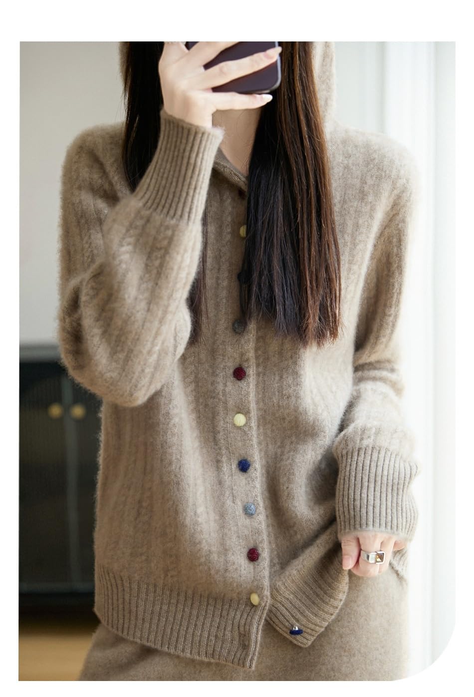 Cardigan Donna Invernale Cardigan in Maglia di Lana A Trecce da Donna Maglione con Cappuccio Aran A Maniche Lunghe Maglione Invernale in Maglia Spessa con Bottoni Colorati Morbido E Caldo
