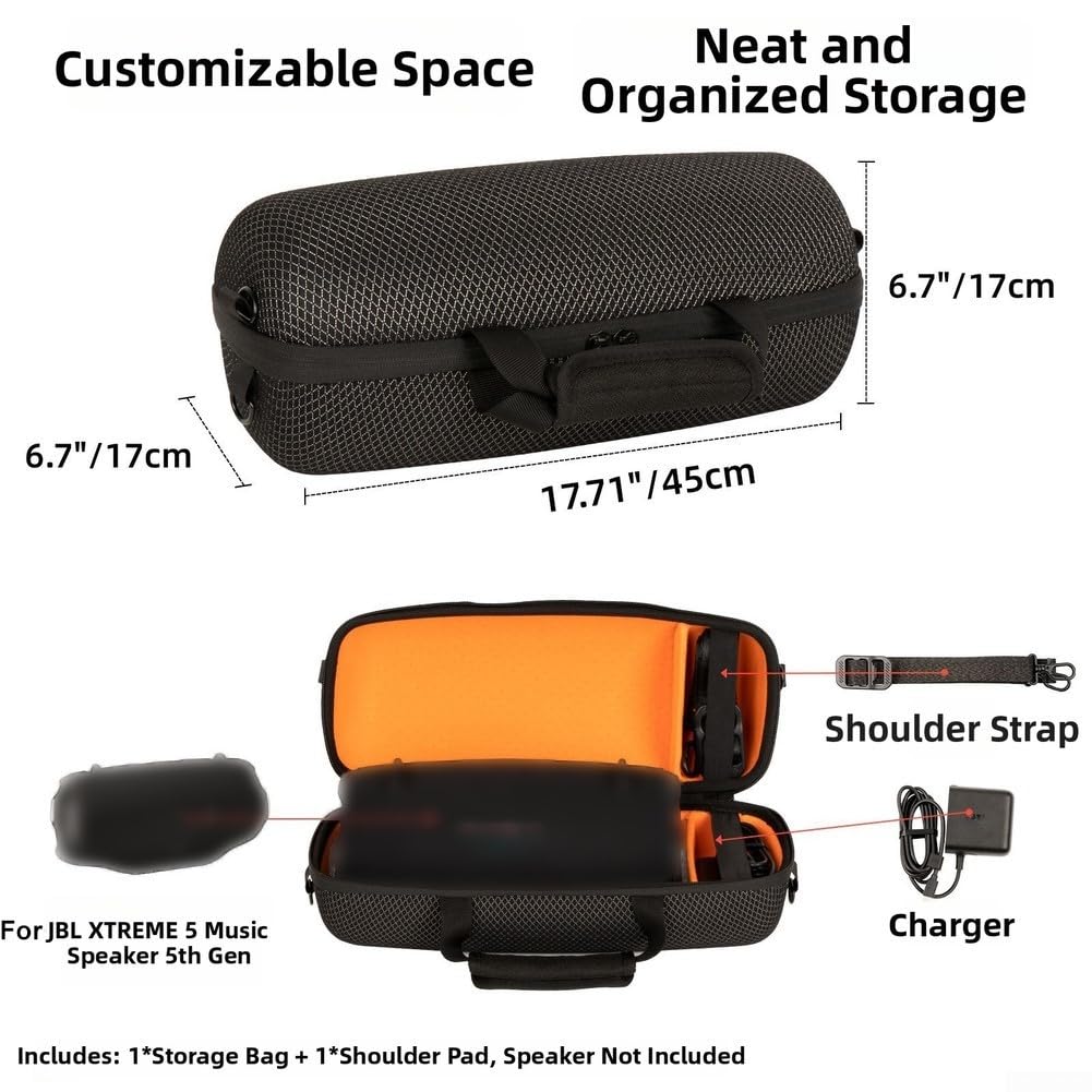 Funda de EVA resistente para altavoz JBL XTREME5, resistente a los arañazos, bolsa de almacenamiento rígida con asa, ideal para camping, playa, viajes, 45 x 17 x 17 cm, color negro