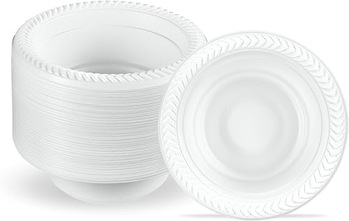 PLASTICPRO 200 cuencos de plástico blancos de 5 onzas, platos ligeros de calidad premium, desechables, pequeños cuencos de plástico para aperitivos