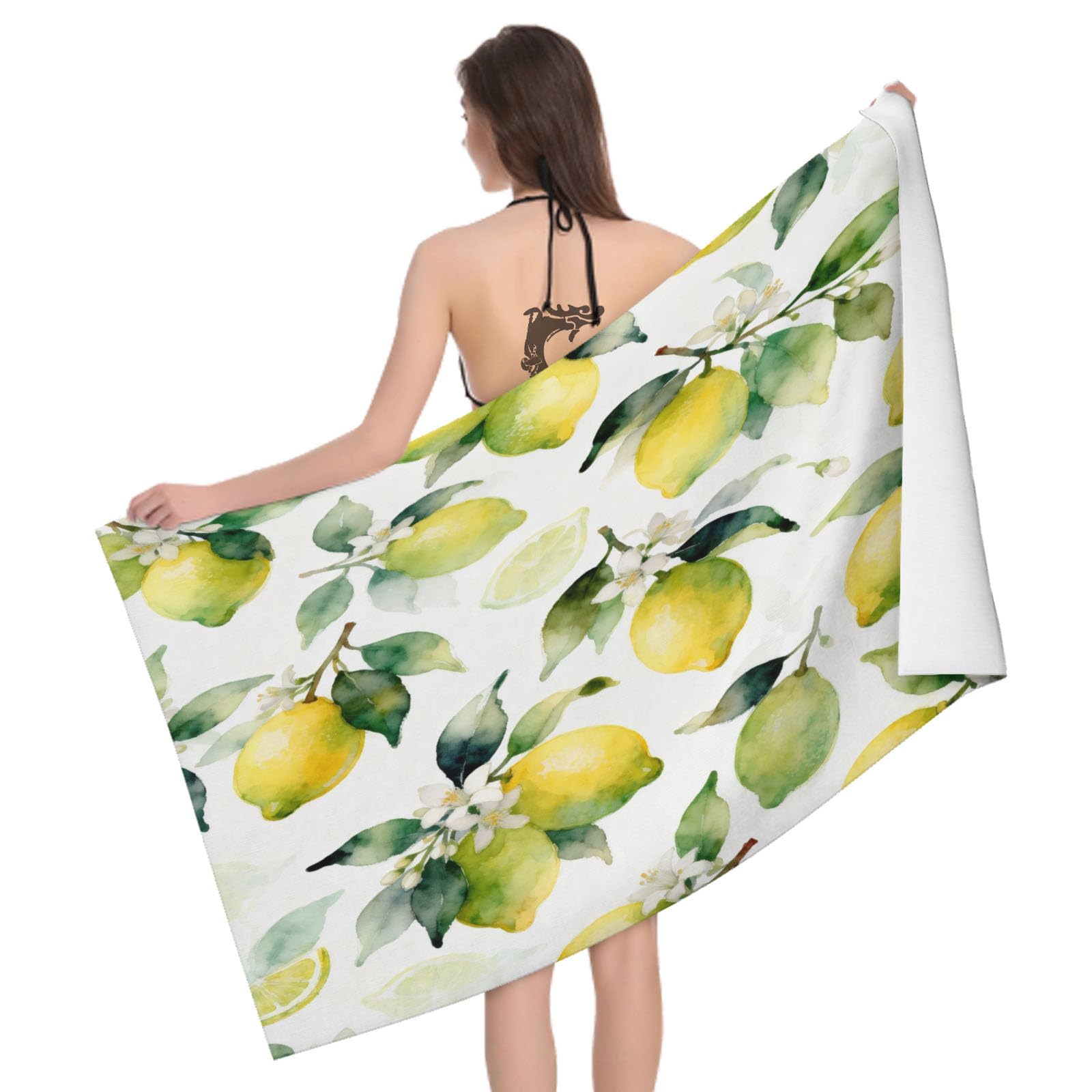 Leichong 3D Lemon Beach Towel Microfiber Soft Quick Dry for Adults, Watercolor Effect Bath Towel Lightweight Soft Absorbent for Travel Swimming Pool Sports, 75 x 150 cm