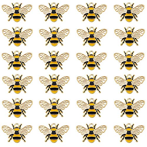 WAY DENG Lot of (x24) Gold Black Colorful Enamel Oil Drip Honeybee Craft Cute Bee Charms 1 by 0.7 inch Pendants Earrings Bracelets Making Jewelry Findings 26x17mm