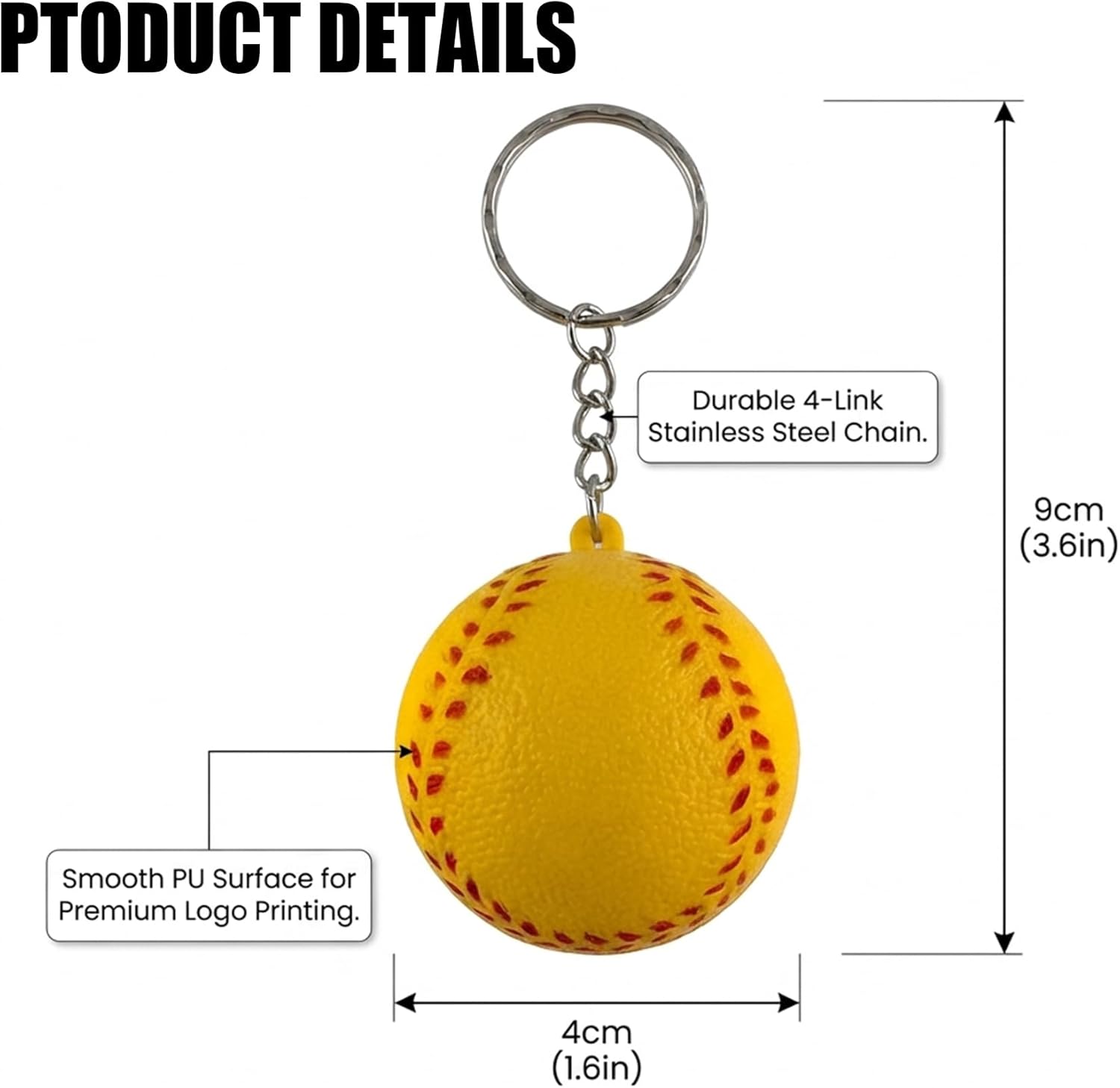 Bulk Custom Logo Baseball Keychains - 1.6" Professional PU Keyring for Car Keys, Sports Teams & Corporate Branding