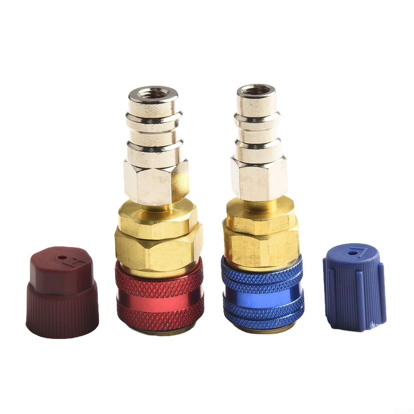 R134A - Adattatore di prolunga professionale per auto con attacco rapido, connettori laterali alti e bassi con tappo blu rosso per set di manometri AC per auto