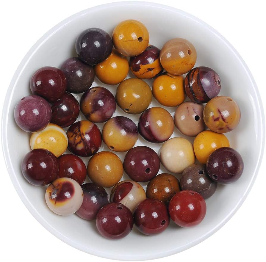 Natural Mookaite Jasper Stone for Bracelet Rainbow Beads Australian Mookaite Beads Bulk Loose Gemstone for Jewelry Making, 10mm 38pcs Mookaite Jasper Beads