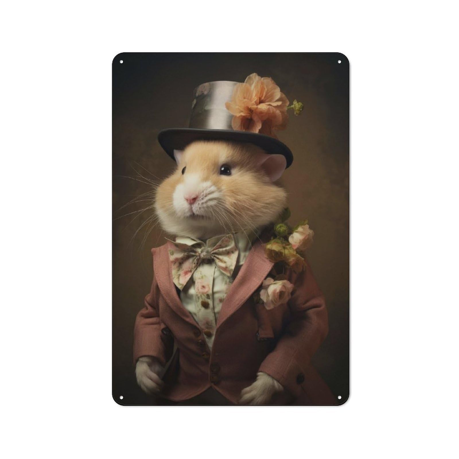 Junmoney Portrait Of Hamster Rustic Metal Sign 30X20cm For Hallway Wall, For Collectors Of Rustic Metal Wall Decor