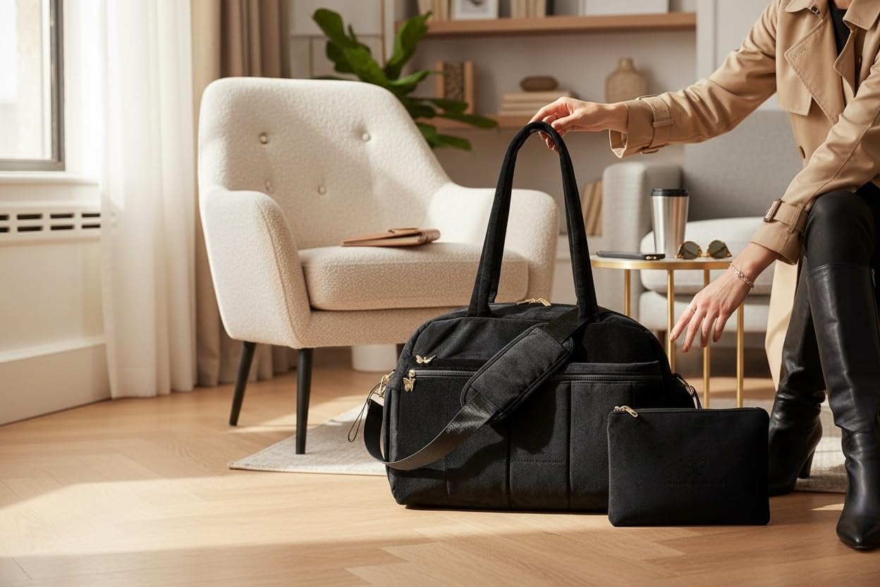 Tristan Home Elegant Velvet Travel or Gym Bag Set including Coin and Makeup Pouches, Set of 3