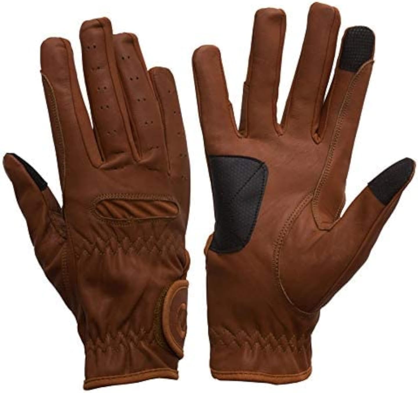 eGlove eQUEST GripPro - Leather Horse Riding Gloves - Hardwearing, Breathable and Grippy Real Leather - Synthetic Lycra comfort fit inserts - Touchscreen Gloves