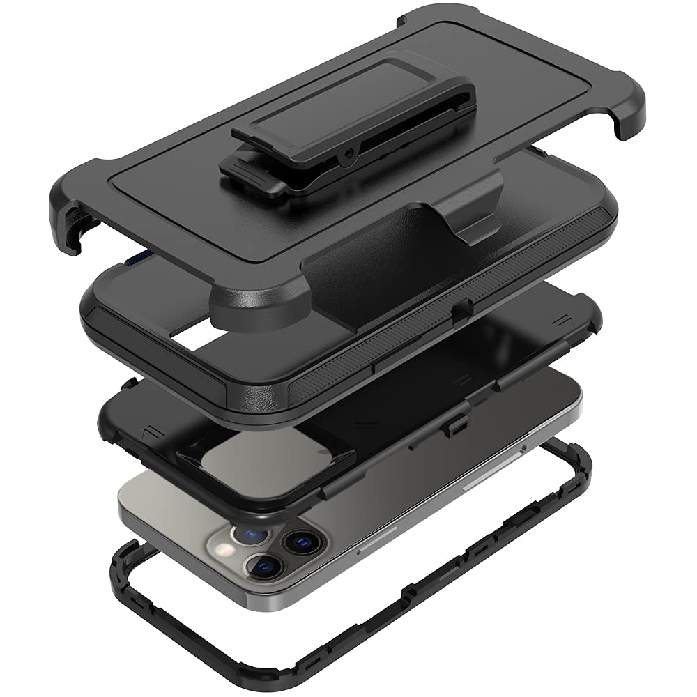 Compatible with iPhone 13 Pro Max 6.7 inch Case,with Screen Protectors,Heavy Duty Rugged Shockproof Full Body Protection Kickstand Case with Belt Clip