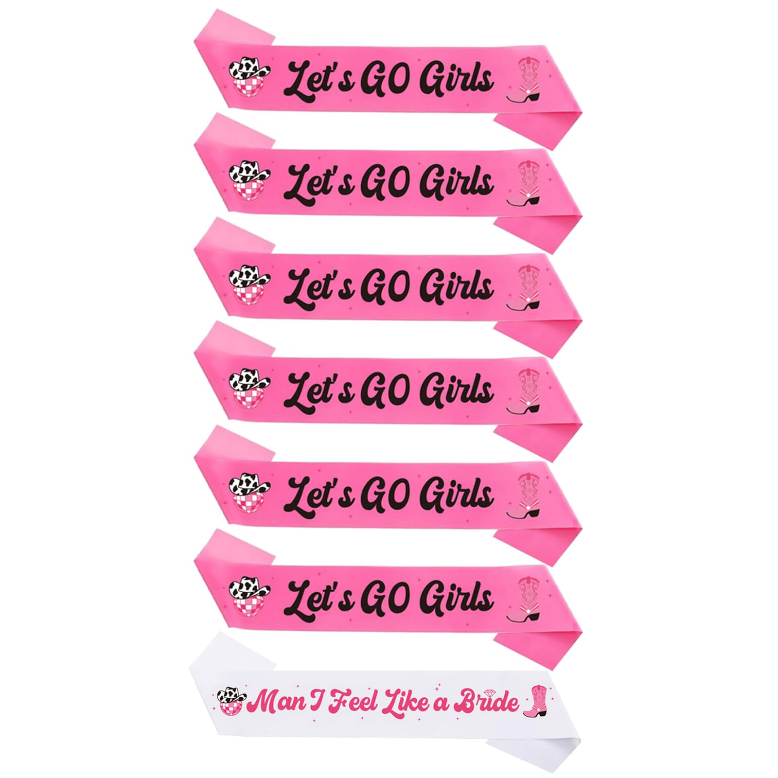 7Pcs/pack Stylish Party Sashes Cowgirl Accessories For Bachelorette Parties And Single Ladies Gathering Let’s Go Girls Ribbon Band