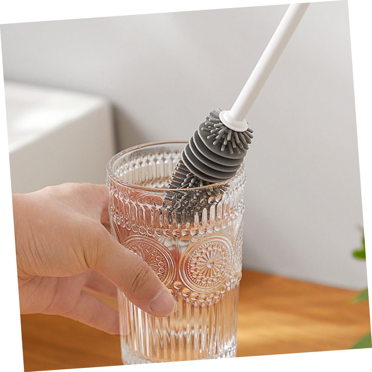 Cepillo para lavavajillas para limpieza de vasos y botellas, limpiador de vasos de cocina, cerdas de silicona, mango de fácil agarre, limpiador eficaz de ojos para cristalería y vasos