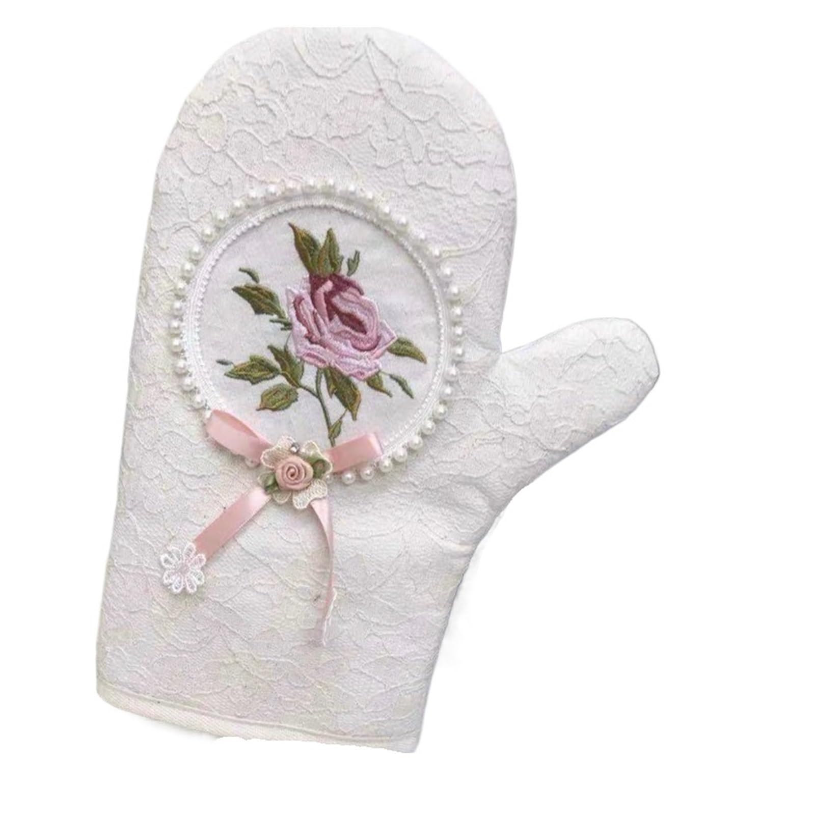 Gants de Four rétro en Dentelle, rembourrés, Isolation, Blanc