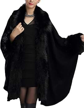 ポンチョ、ケープコート、羽織物、ファー付き、ゆったり大きめ、ブラック、F Amazon | ファーケープ レデイース フェイクファー 毛皮 ケープ
