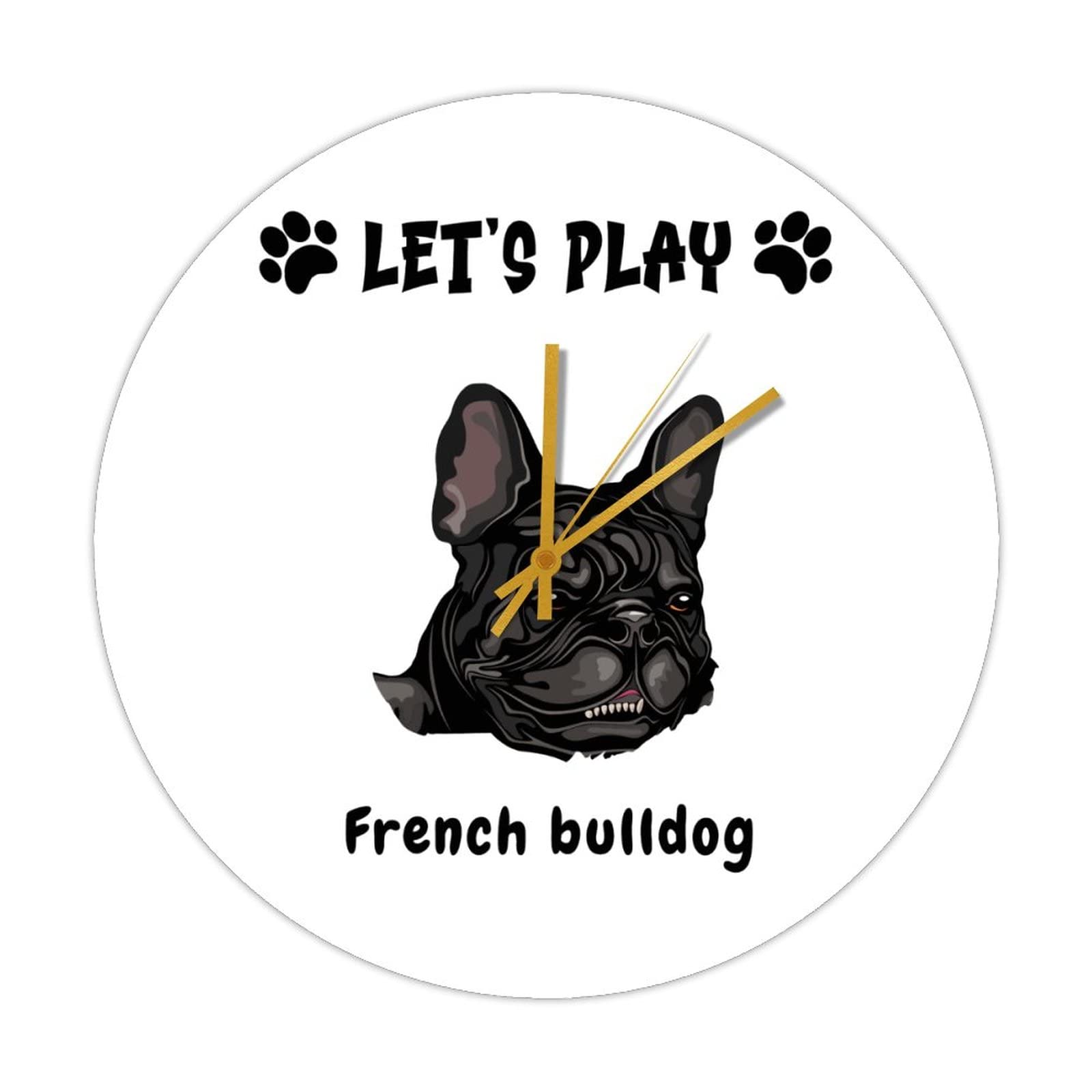 Horloge murale bouledogue français en bois vintage Let's Play de 38 cm
