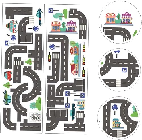 Miniatura 4 de IWOWHERO 2 hojas de calcomanías para pista de automóvil, soporte de vinilo para construcción de pared, transporte, calcomanías de pared para