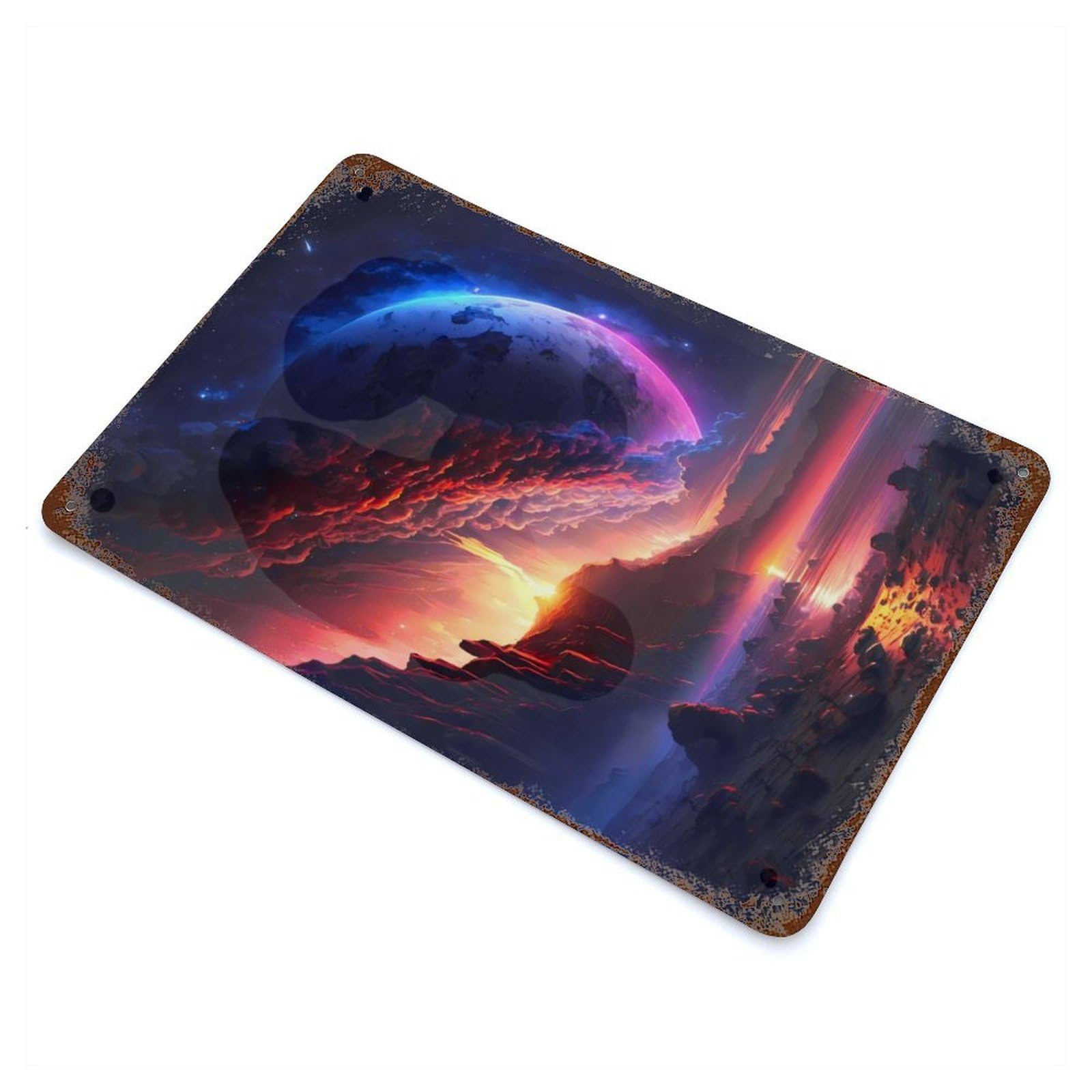 Rust Effect Celestial Planet Range Rusty Metal Tin Sign 11.8"x7.9", Old School Wall Decor for Pub, Kitchen And Man Cave Decor