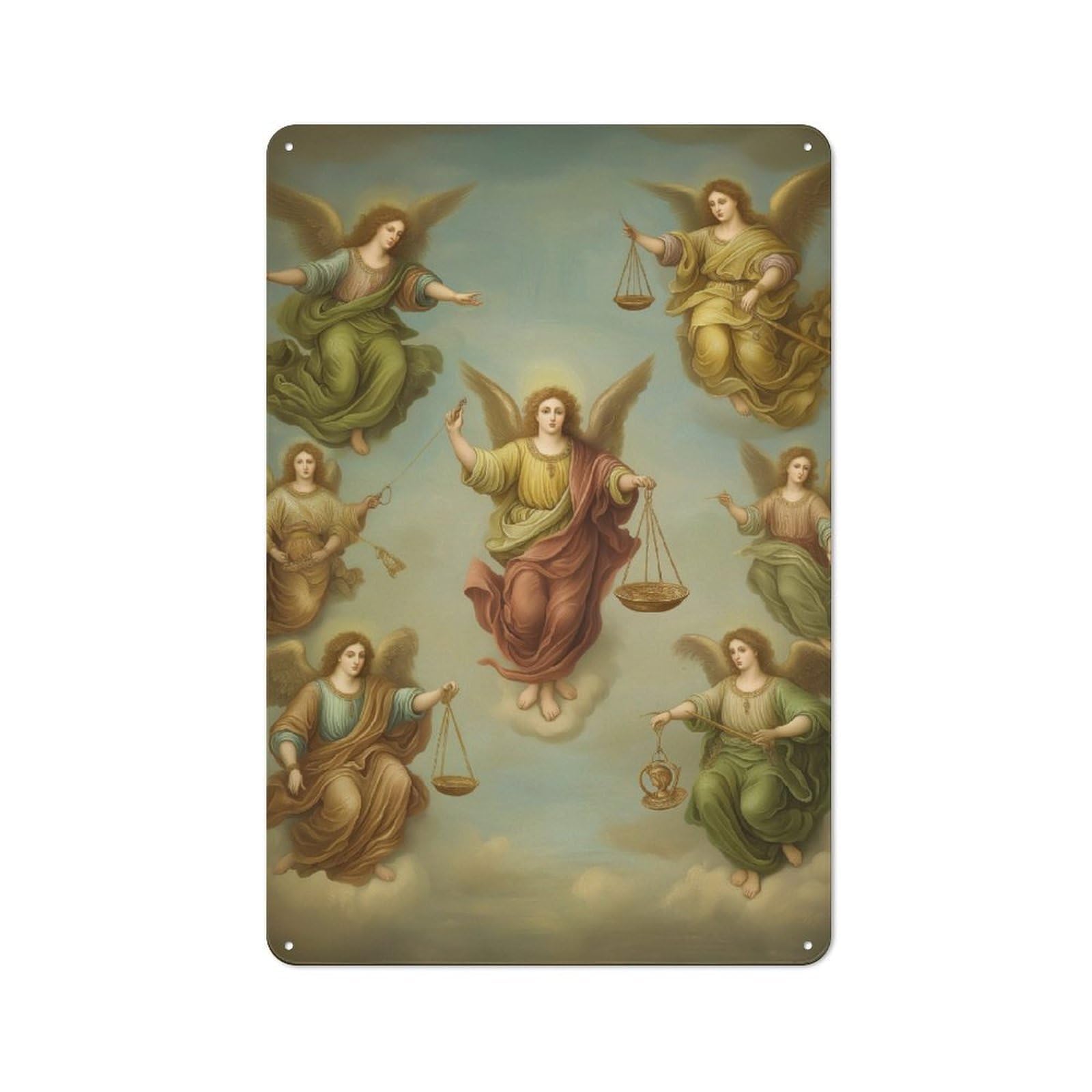 Junmoney Heavenly Angels In Harmony-1 Vintage Tin Wall Plaque 30X20cm For Café Or Restaurant, A Decorative Christmas Gift For Café Owners And Decorators