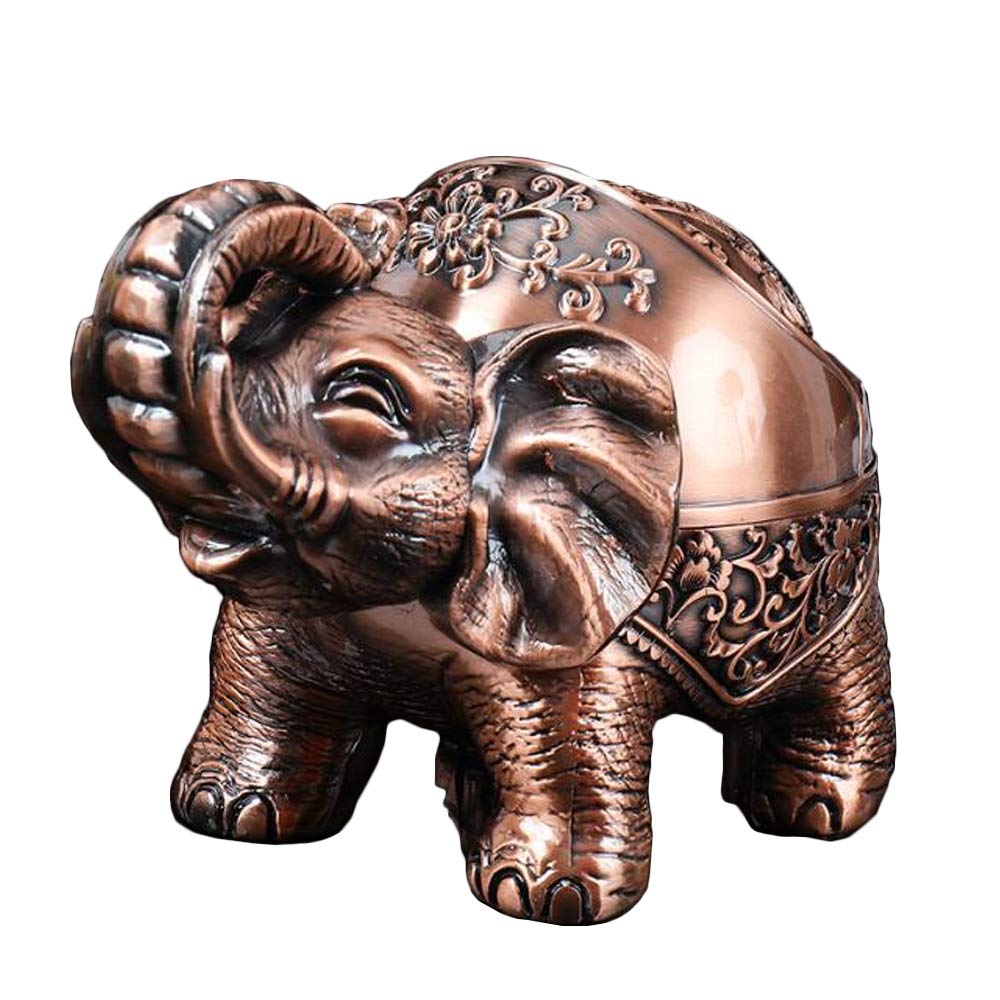 Voanzo Men's Red Copper Metal Ashtray Elephant With Lid Seal Creative Decorative Ashtray Gifts Retro Crafts Ornats (Red Copper)