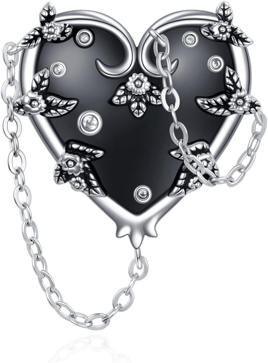 MONGAS Witches Heart Pin Brooch Sterling Silver Witch Black Brooch Pin Gothic Heart Jewelry Gifts for Women
