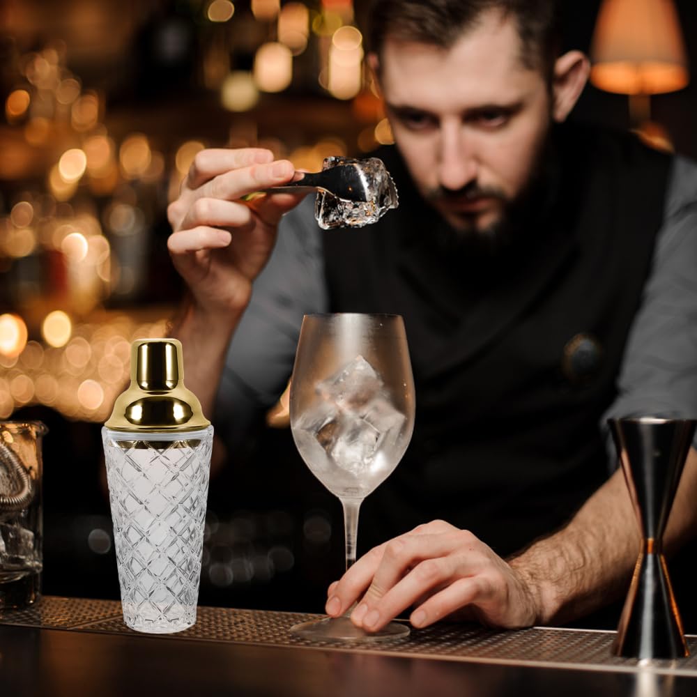 Dzmuero Shaker à Cocktail Inox & Verre - Or Élégant, Couvercle Filtrant, Joint Étanche - Pour Barman Maison Ou Pro
