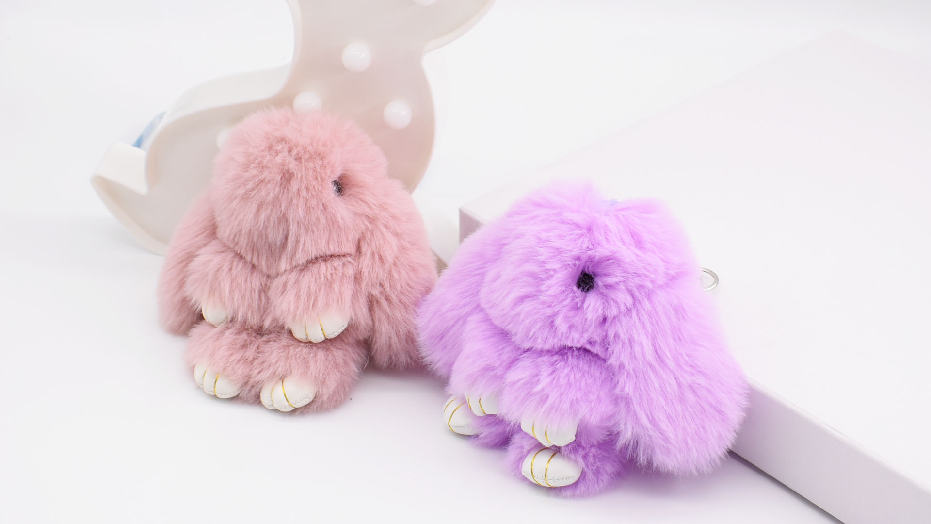BEGOOD Army Green Fluffy Bunny Keychain Rabbit Keychain Fluffy Pom