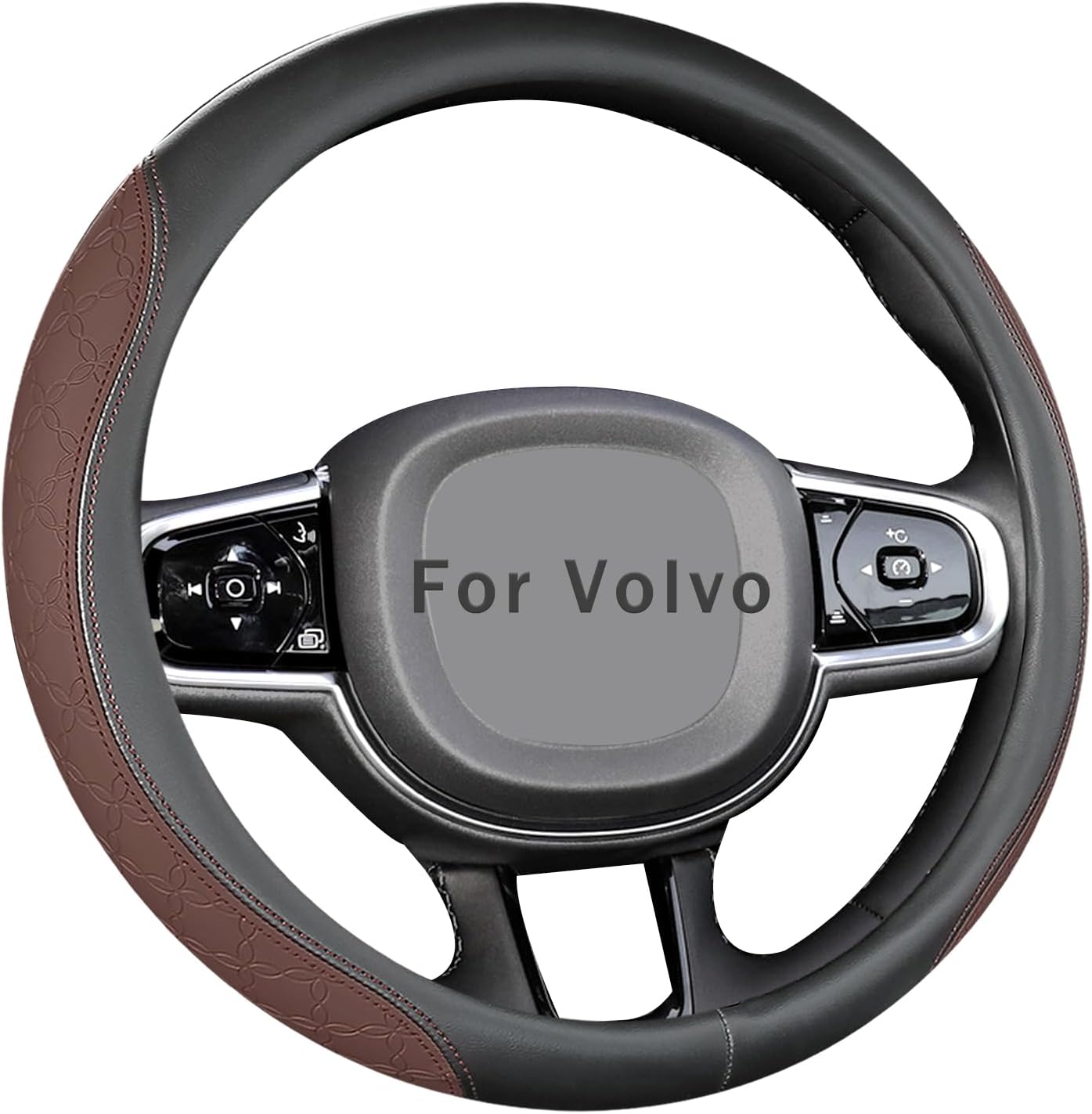Custom-Fit for Volvo Steering Wheel Cover, Leather Double Sided Car Steering Wheel Covers, Breathable Anti-Slip, for Volvo Accessories (G-Gray)