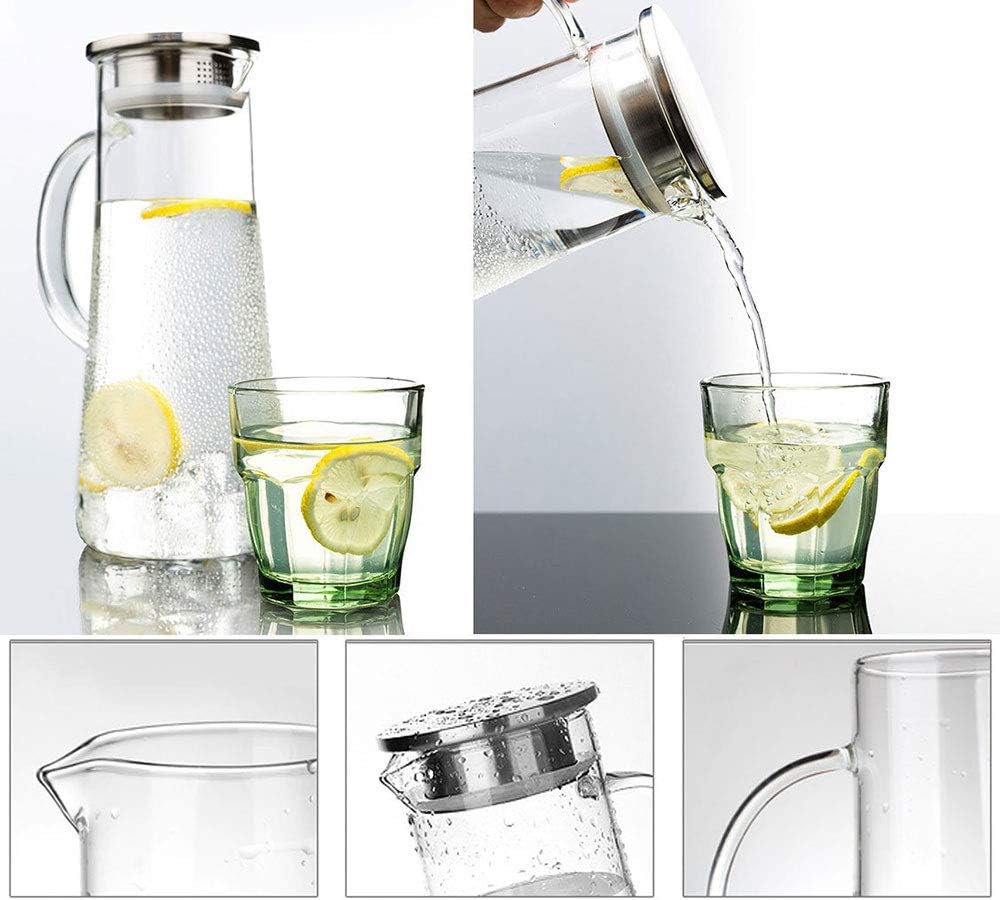 Prоmо 40% оƒƒ Hwagui - Heat Resistant Glass Pitcher with Stainless Steel Lid, Water Carafe with Handle, Good Beverage Pitcher for Homemade Juice and Iced Tea, 1500ml/51oz
