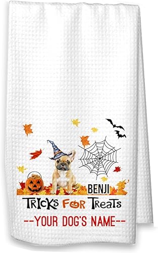 Miniatura 9 de Tricks for Treats - Toalla de gofre, diseño de bulldog francés de Halloween, decoración de otoño de bulldog francés (toalla blanca, perro marrón sin