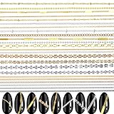 AOZUO 24 Strips Nail Art Chains, DIY Nail Jewelry Charms 3D Nail Chain Decor Gold Silver Metal Punk Pendant Nail Ornaments Line Nail Studs Charm for Women Design Nails Manicure Accessories (Style A+B)