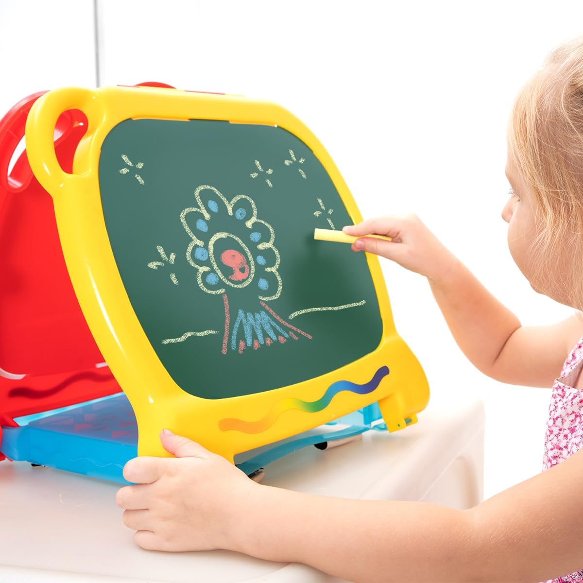 Crayola Art-to-Go Rainbow Easel – Portable Tabletop Dry Erase & Chalkboard for Kids – Foldable Travel Art Case with Storage – Includes Eraser – Ages 3+