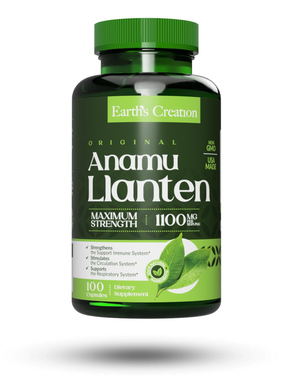 Earth's Creation Anamu Llanten 1100mg - 100% Organically Grown - 100 Capsules