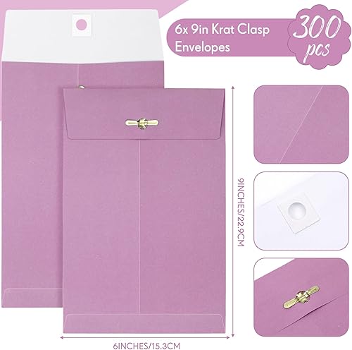 Miniatura 8 de 300 sobres Manilla de 6 x 9 pulgadas, cierre de papel kraft con cierre de cierres para almacenar correo, papel kraft de 28 libras para documentos de