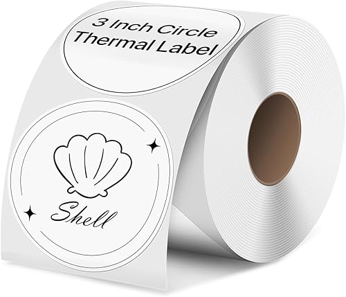 iEager Etiquetas adhesivas térmicas circulares de 3 pulgadas, etiqueta térmica directa redonda autoadhesiva, calcomanías térmicas en rollo