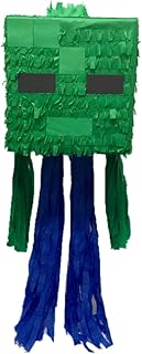 APINATA4U 10" Green Mining Boy Cube Head Pinata - Perfect Video Game Party Favor for Gaming Enthusiasts - Ideal for Pixelated -Themed Celebrations and Fun-filled Events!