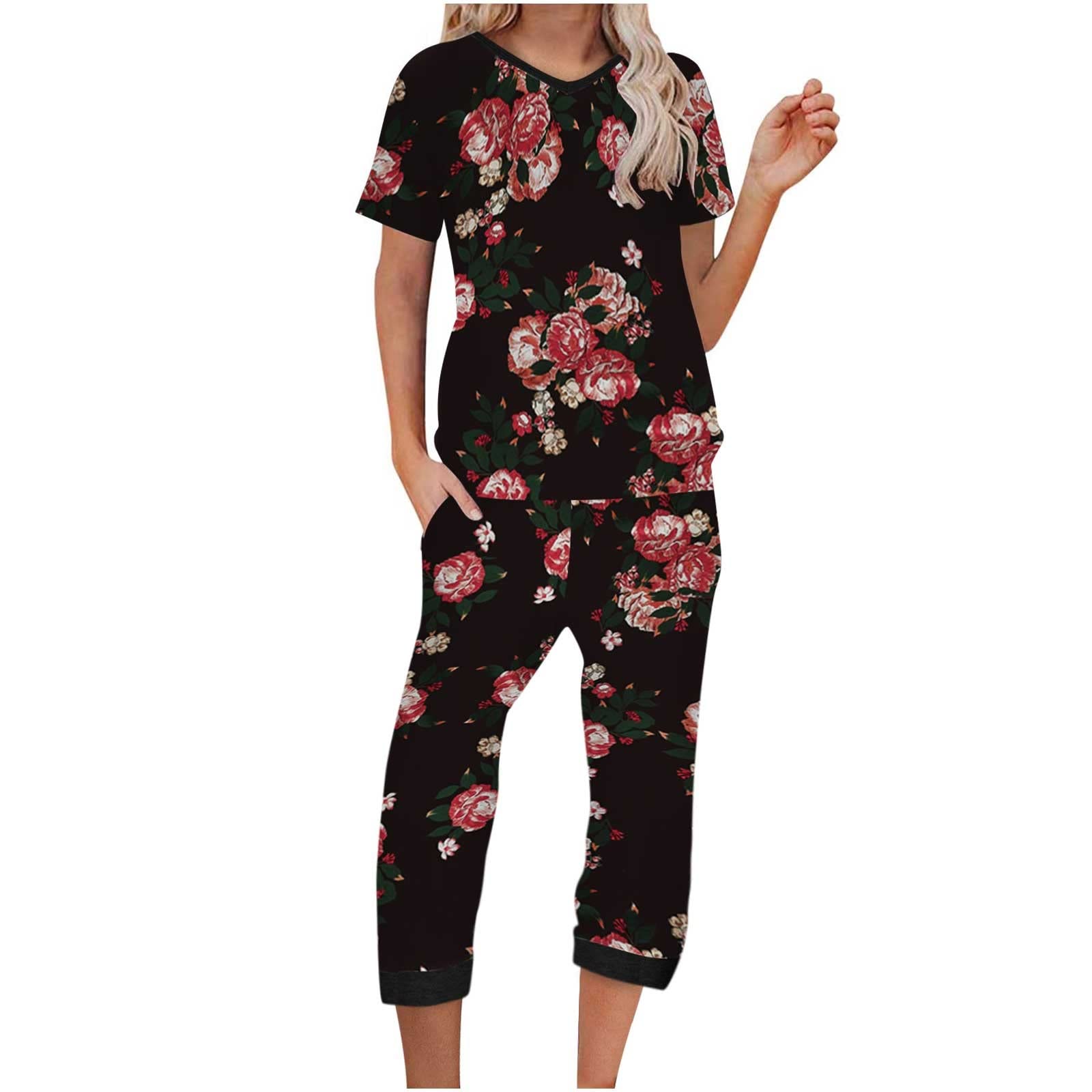 Completo Donna Estivo 2 Pezzi Tuta da Casa Donna Casual Maniche Corte Top + Pinocchietti Stampa Grafica Complete Donne Estive Comodo Mode Per Festa Festiva Spiaggia Vacanza Quotidiane Loungewear