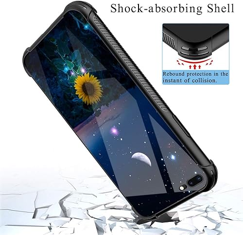Miniatura 2 de Funda protectora para iPhone 78 Plus, diseño de girasol con luna y estrellas, de cristal templado anti-raspones, esquinas reforzadas, Girasol Luna