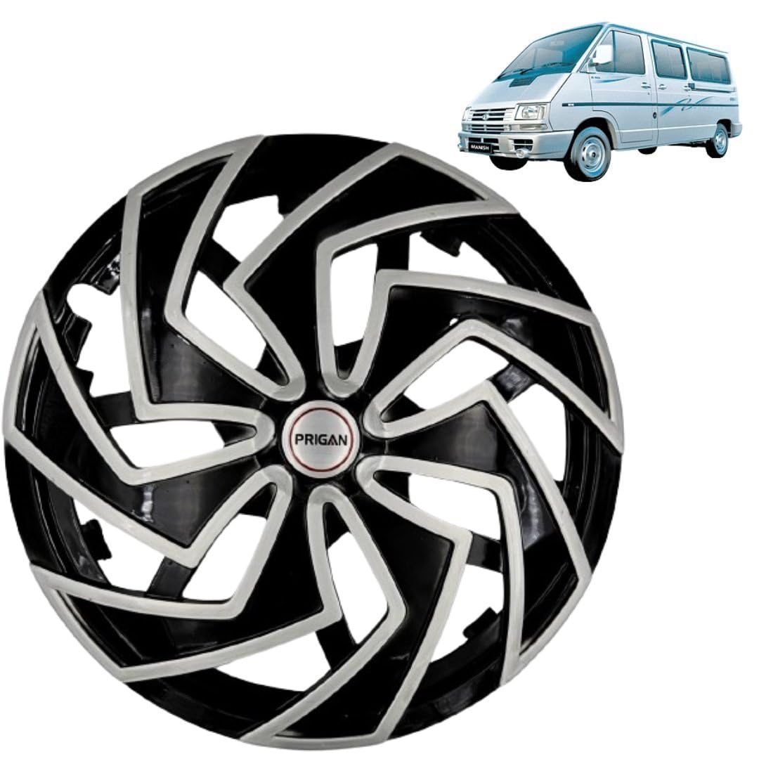 PRIGAN Wheel Cover for TATA Winger 14 Inch Black Silver Wheel Cap (Available in 13,14 Inch) (Set of 4 Pcs) (Press Fitting) Model- Spider BS-14