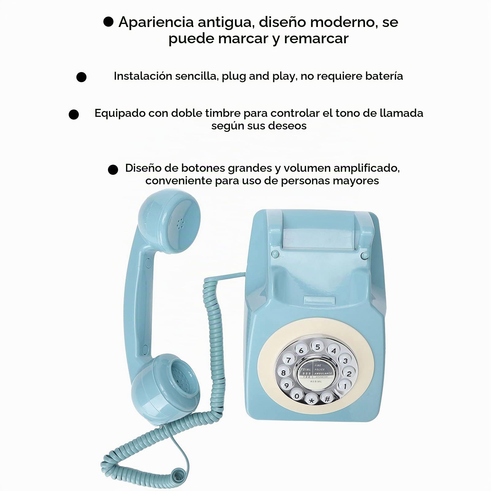 Teléfono Fijo Retro Libro de visitas de Audio CT-8019 Teléfono clásico Vintage Anillos con Cable Antiguos Teléfono de Escritorio con Doble Gong para el hogar y la Oficina