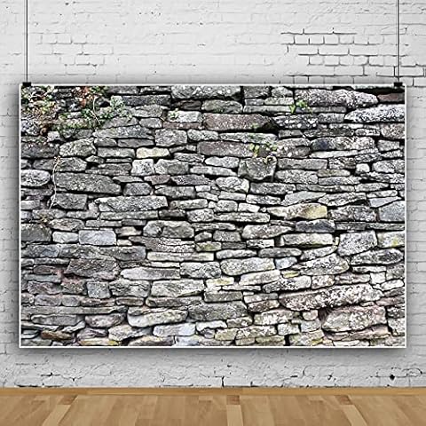 Eainb 7x5ft Stone Brick Backdrop Old Grey Cobbled Brickwork Wall Photography Background Vinyl Brick Wall Hanging Banner Home Decor Party Photo Shooting Birthday Party Decoration Cover