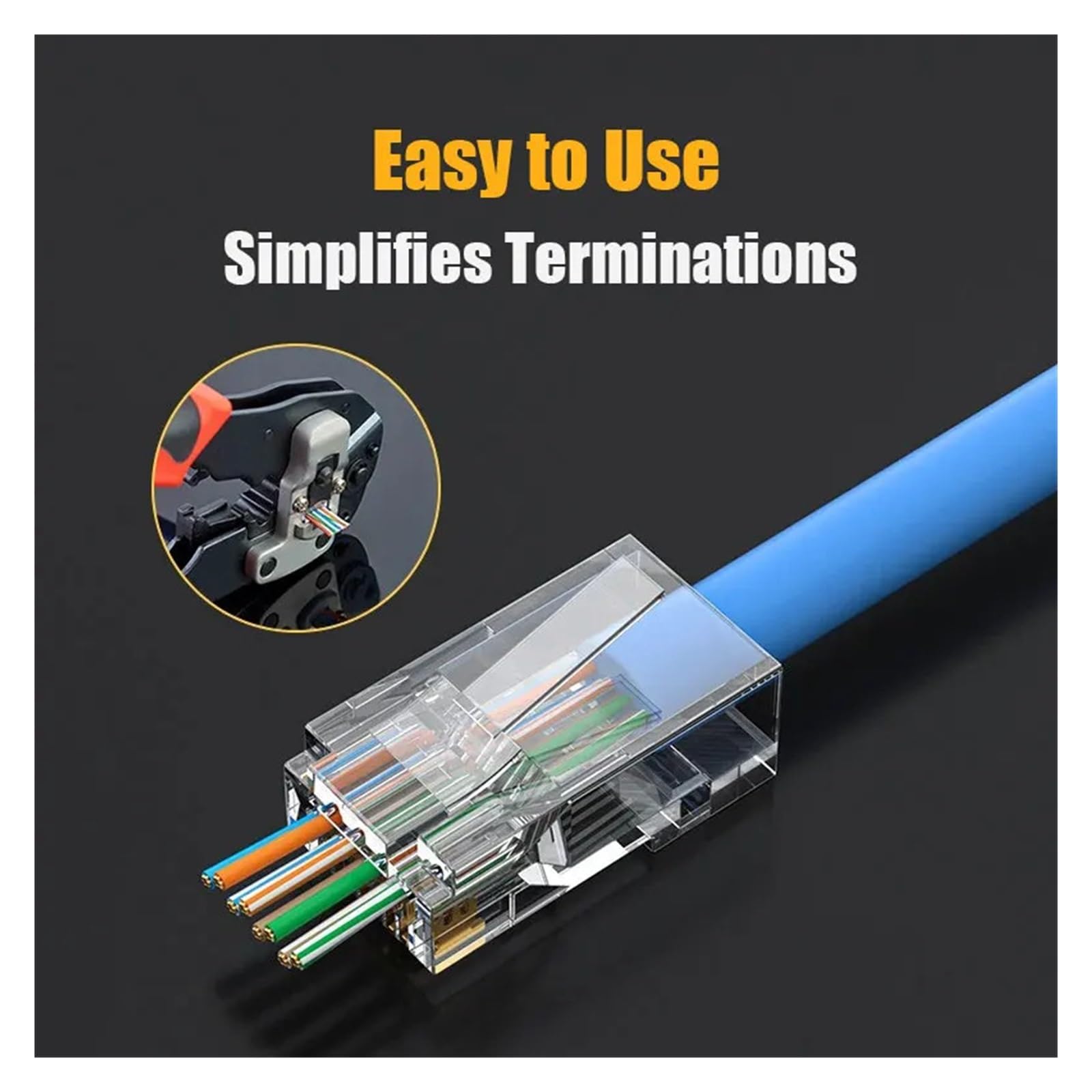 Conector RJ45 CAT6 - Extremo de cable de red Ethernet modular 8P8C chapado en 15μ (100 unidades)