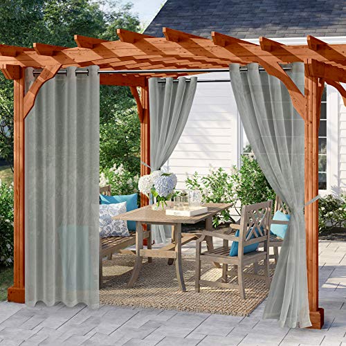 Hiasan Lightweight Outdoor Sheer Curtain for Patio Waterproof Window Curtains Panels with Rustproof Steel Grommet Top in Porch Pergola Cabana Gazebo Set of 2 Panels (W52 x L84,Gray)