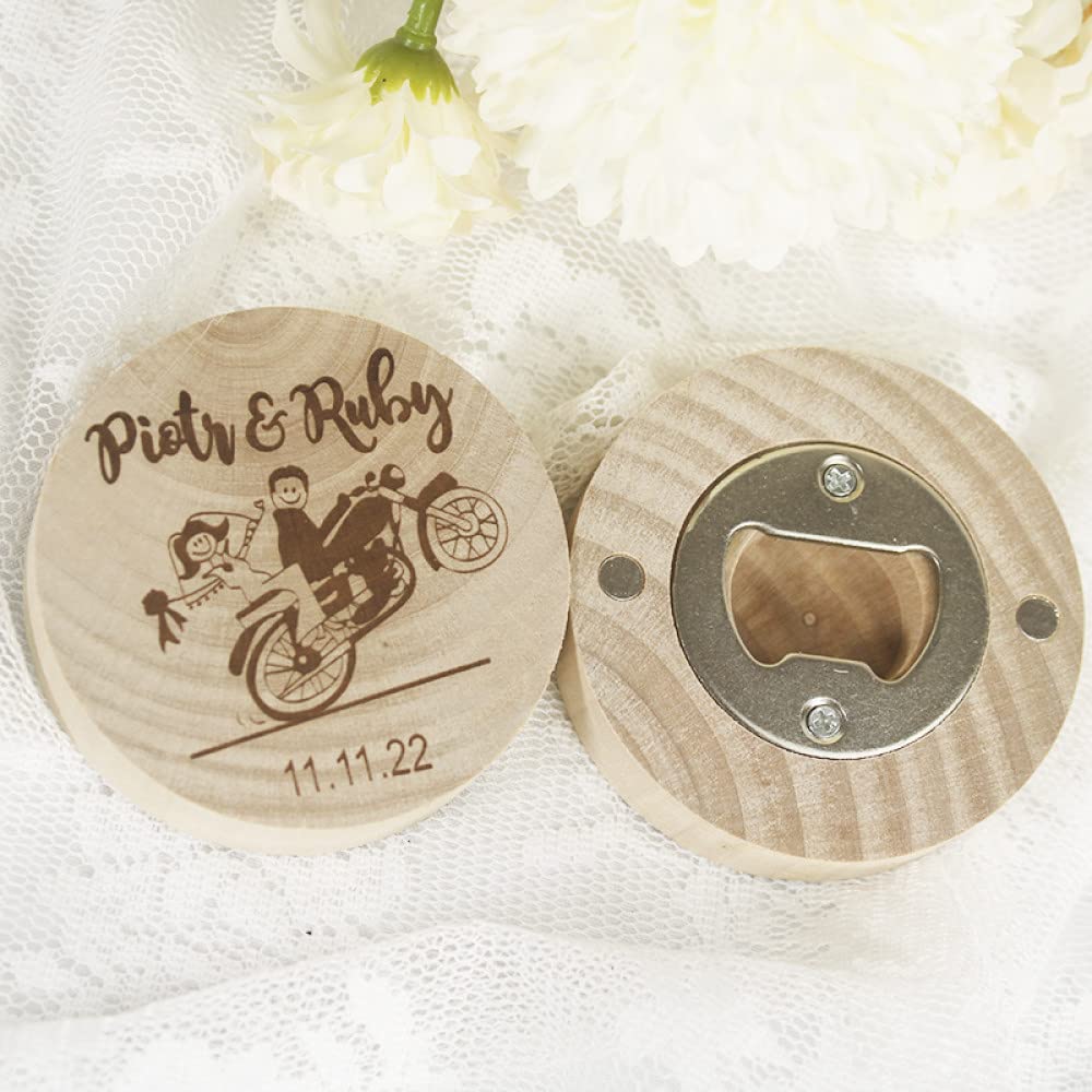 Abridor de botellas de cerveza de madera redondo grabado personalizado con imán Abrebotellas magnético de madera para refrigerador para cocina Reunión Fiesta-Personalizado divertido Nombre de la