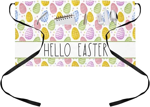 Delantal de camarera con bolsillos, diseño de huevos de Pascua con bolsillos, cintura de vacaciones de primavera, medio impermeable, cocina,