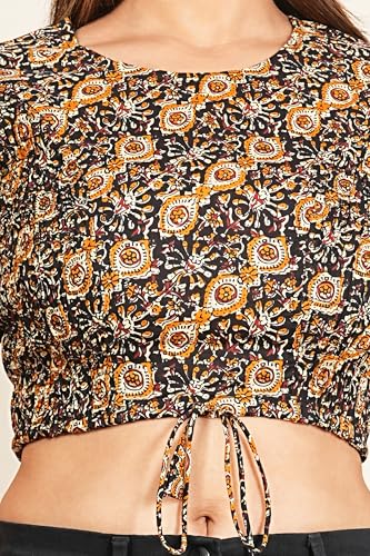 Image of Yash Gallery Women's Cotton Zig-Zag Printed Regular Regular Fit Short Sleeve Blouse