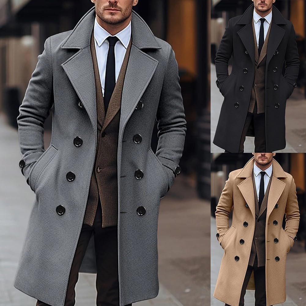 Dressy - Trench da uomo con caratteristiche classiche, perfetta per l'autunno e l'inverno (L kaki)