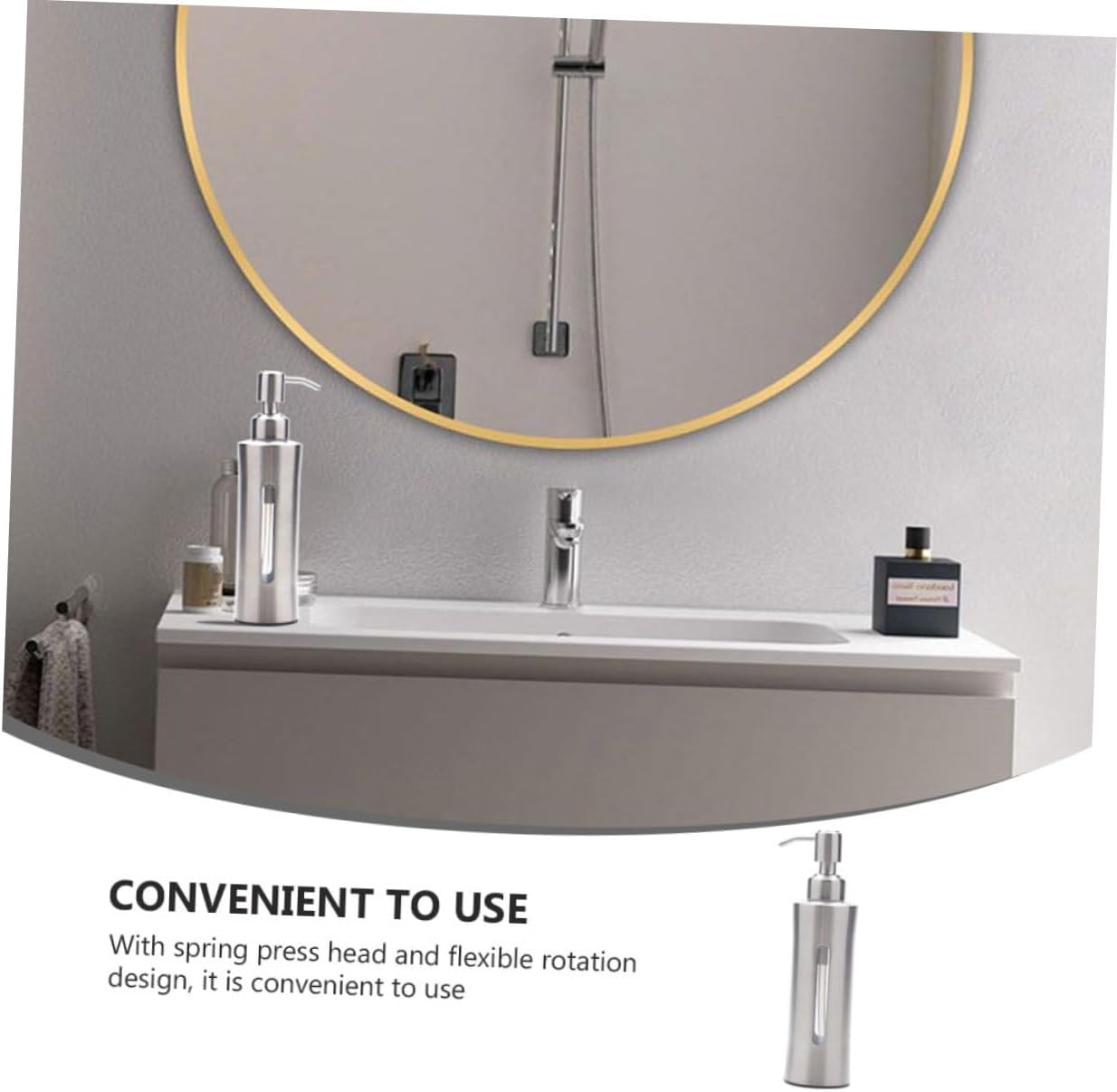 Stainless Steel Soap Dispenser with Spring Press Head Refillable Hand Bottle for Bathroom Kitchen and Wash Room Visible Capacity Design Silver