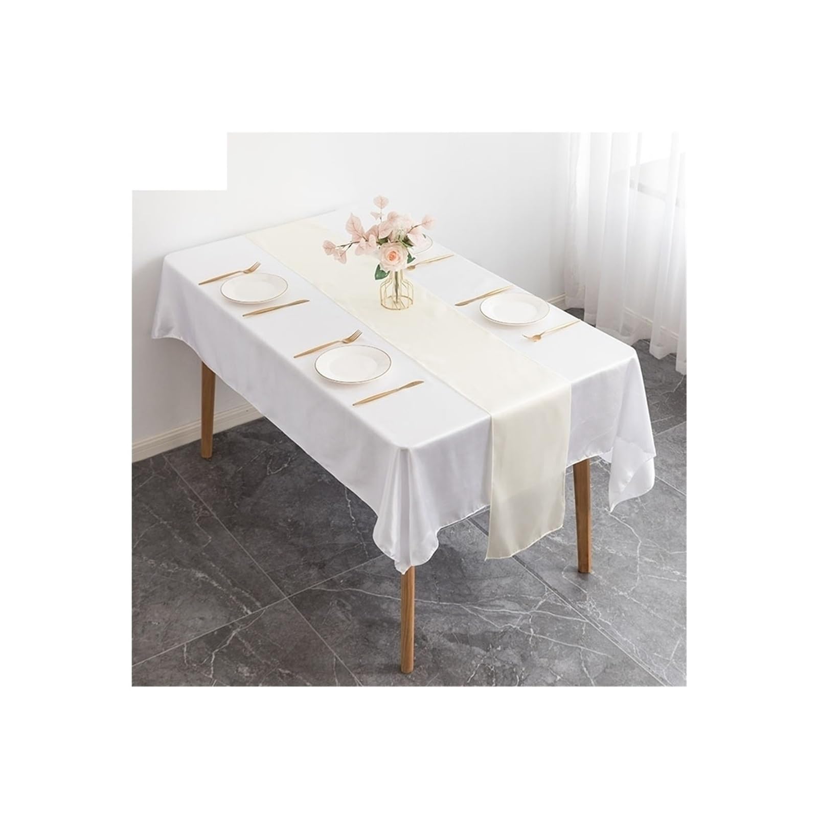 Table Runner 6PCS Shiny Satin Banquet Wedding Table Runners Silk Ribbon Flags Party Hotel Event Decoration Christmas Home Dining(Beige)
