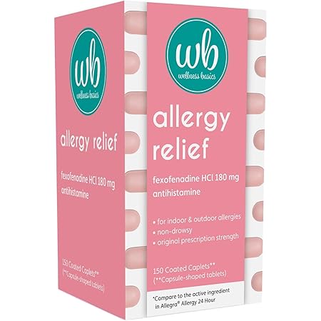 Wellness Basics - Allergy Relief - Fexofenadine HCL (180mg Tablet - 150 Count) Long-Lasting 24-Hour Relief - Non Drowsy - Prescription-Strength Antihistamine - Relieves Indoor & Outdoor Allergies