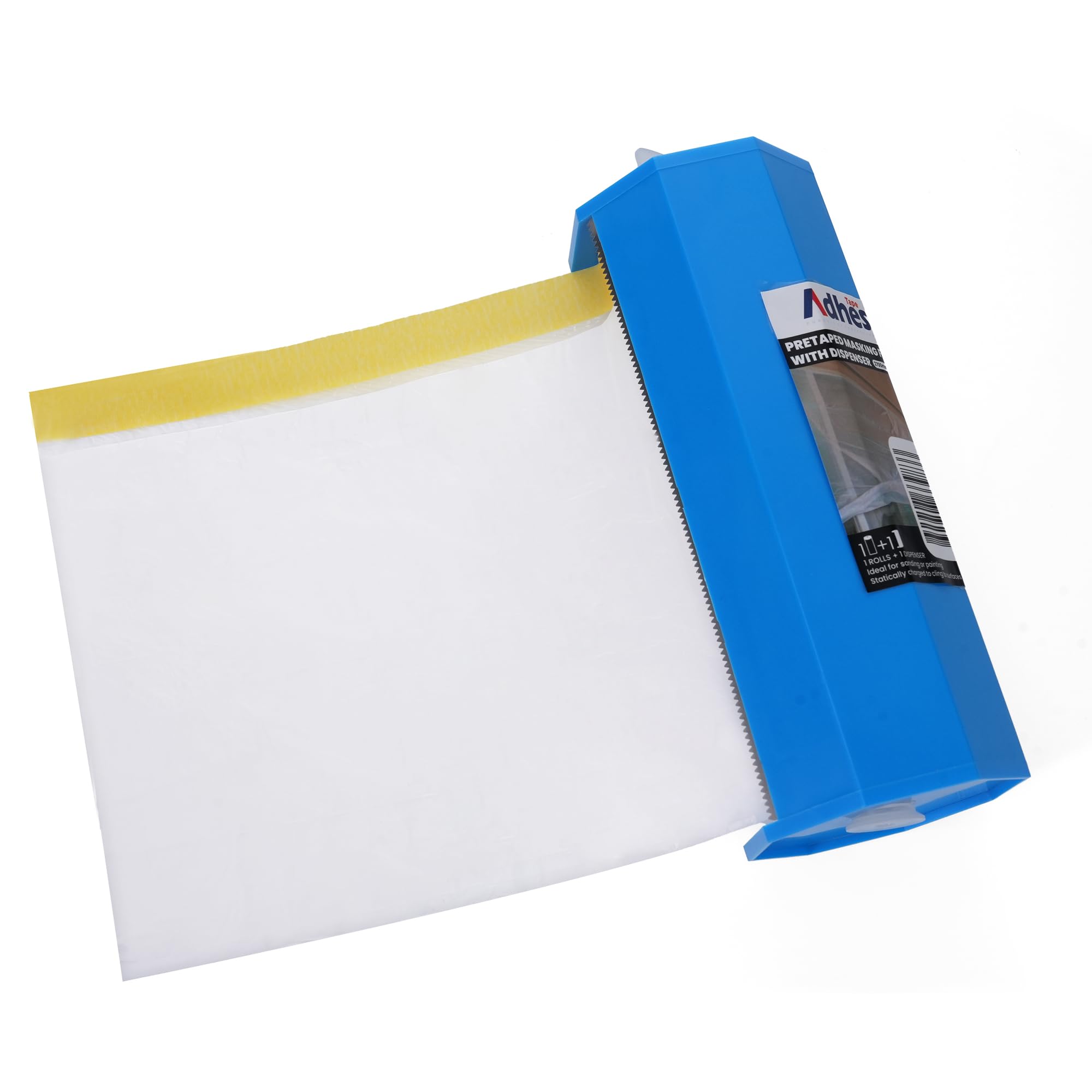 ADHES Pretaped Masking Film with Dispenser, 2700mm x 17m (106in x 55ft),Tape and Drape,Masking Film with Plastic Dust Sheet for Painting, Automotive, Furniture and Floor Covering
