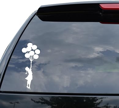 DiamondCutStickerz Girl Balloons Banksy Graffiti Decal Sticker Car Truck Motorcycle Window Bumper Laptop Wall Decor - Size 05 Inch / 13 Cm Tall - Color White Matte Finish